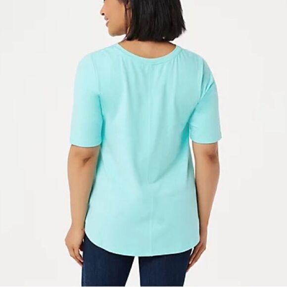 Denim & Co. Essentials Seaming Detail Elbow Sleeve Top - Picture 3 of 5